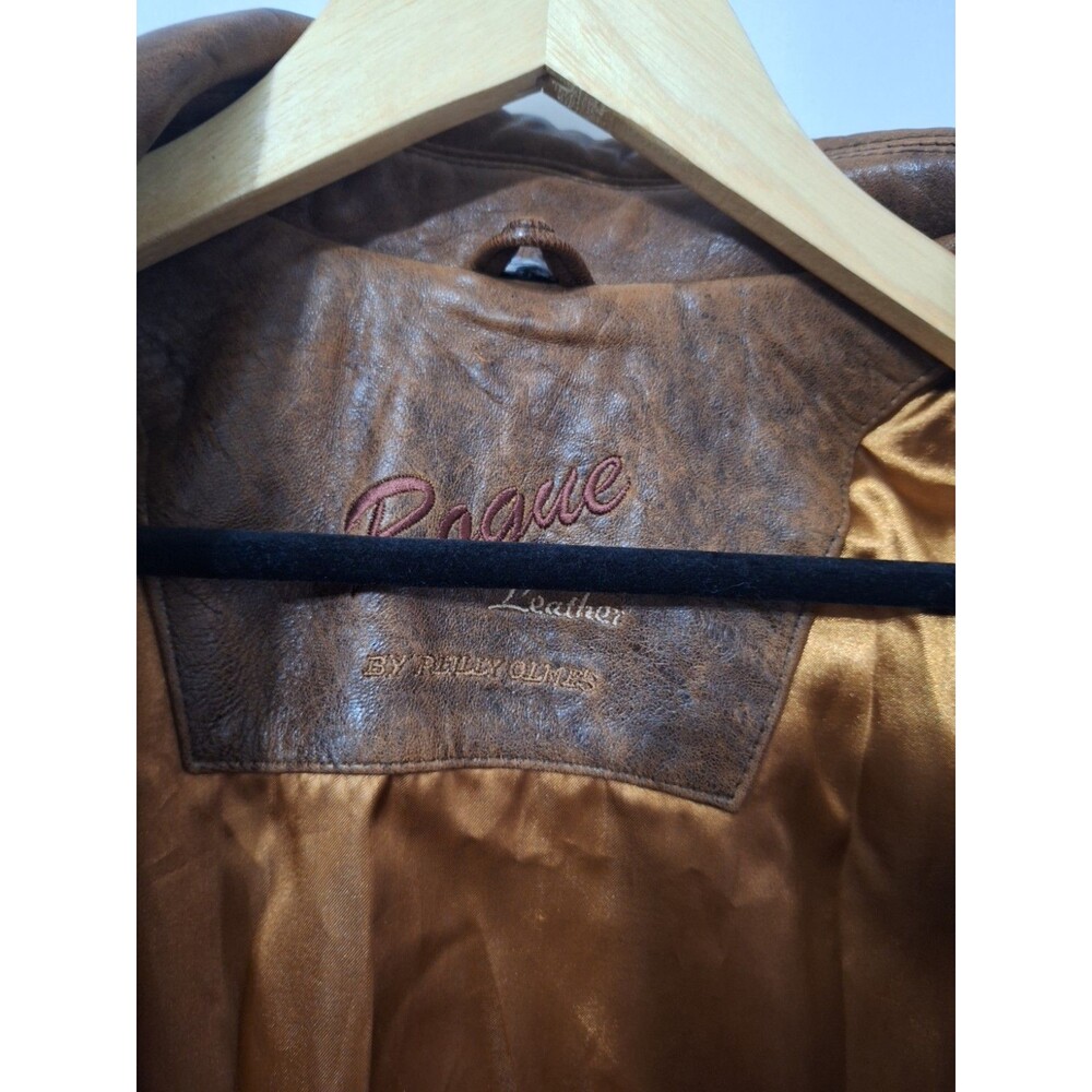 Rogue Leather Womens Genuine Leather Coat Sz M Brown Long Button Up Pockets Y2K - Picture 3 of 15